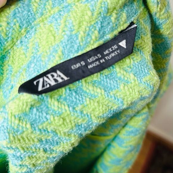 Zara Mint Green Houndstooth Cropped Jacket - Picture 4 of 8